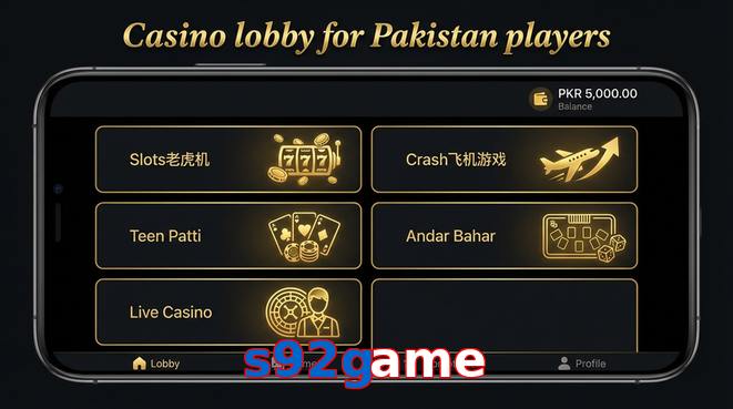 Lobby view of S92game for Pakistan users