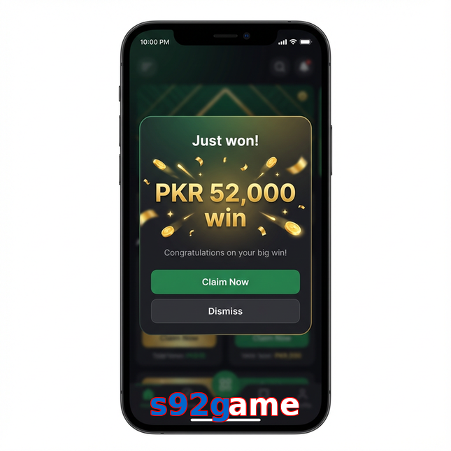 Main screen of S92game win page for PK players